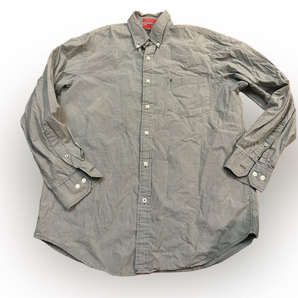 Izod Gingham Green and White Checkered Dress Shirt